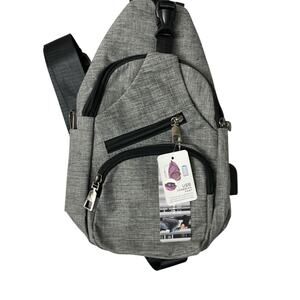 NuPouch Sling Bag Grey Anti Theft Pack Zip Black Backpack Travel Lightweight NWT